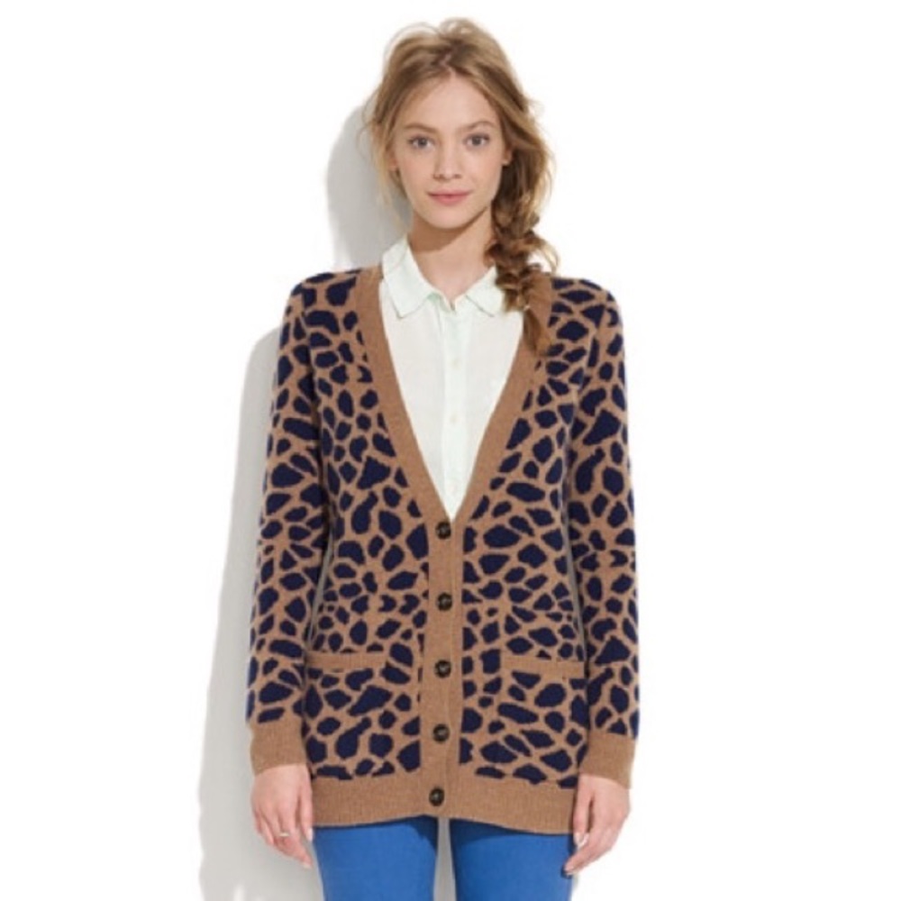 MADEWELL Animal Print Wool Cardigan Sweater, SZ XS